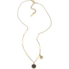 Modamugo Çelik Zincir Kolye, Ikili Rondella Roma Rakalmlı Sedef Taşlı - Gold