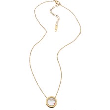 Modamugo Çelik Zincir Kolye Roma Rakamlı Rondela Zirkon Taşlı - Gold