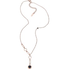 Modamugo Çelik Zincir Kolye, Üçlü Rondela Roma Rakamlı Sedef Taşlı - Rose