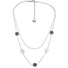 Modamugo Çelik Ikili Kombin Zincir Kolye, Beşli Sedef Taşlı Rondela - Rodyum