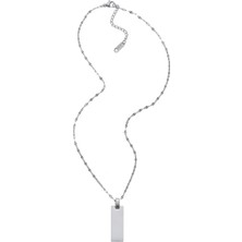 Modamugo Çelik Zincir Boş Plaka Isimlik Kolye Dikey Dörtgen - Rodyum