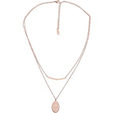 Modamugo Çelik Ikili Zincir Kolye, Ne York 520 Madalyon - Rose