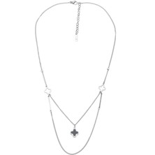 Modamugo Çelik Zincir Kolye, Üçlü Yonca Sedef Taşlı - Rodyum