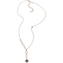 Modamugo Çelik Zincir Kolye, Üçlü Yonca Sedef Taşlı - Rose