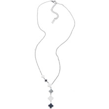 Modamugo Çelik Zincir Kolye, Yonca Sedef Taşlı - Rodyum