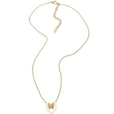 Modamugo Çelik Zincir Kolye, Kalpli Kelebek Uçlu - Gold