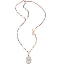 Modamugo Çelik Zincir Lazerli Top Küpe, Love Kolye - Rose