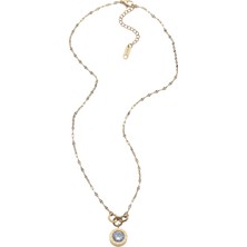 Modamugo Çelik Zincir Kolye, Üçlü Rondela, Roma Rakamlı Zirkon Tek Taşlı - Rose