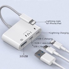 Ally Lightning-OTG Hub -USB Type C To Kulaklık ve USB Kamera Okuyucu OTG AL-33386