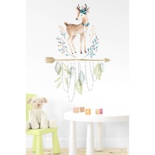 Msticker Sevimli Geyik ve Dalda Yapraklar Çocuk Ev Duvar Dekorasyon Sticker