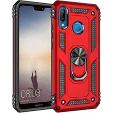 Caseart Huawei P20 Lite Kapak Military Yüzüklü Stantlı Panzer Tank Kılıf Kırmızı