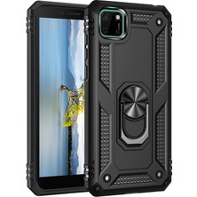 Caseart Huawei Y5P Kapak Military Yüzüklü Stantlı Panzer Tank Kılıf Siyah