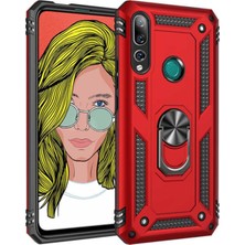Caseart Huawei Y9 Prime 2019 Kapak Military Yüzüklü Stantlı Panzer Tank Kılıf Kırmızı