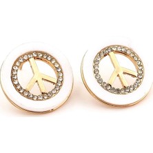 Solfera Beyaz Yuvarlak Peace Sembol Barış Kadın Küpe EX038