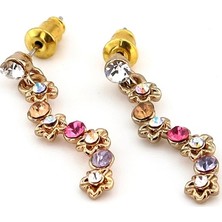 Solfera Renkli Taşlı Çiçekler Sallantılı Kadın Küpe EX032