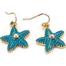 Solfera Mavi Renkli Deniz Yıldızı Taşlı Sallantılı Kadın Küpe EX018