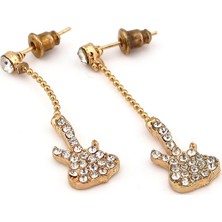 Solfera Parlak Taşlı Gitar Müzik Sallantılı Kadın Küpe EX035