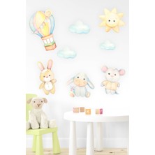 Msticker Sevimli Figürler Uçan Balon, Tavşan, Fil, Bulut Sticker Seti