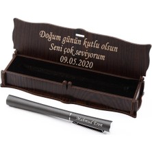 Kalemhane İsme Özel Ahşap Kutulu Kalem Mat Gri