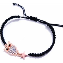 Funny Takı Rose Renk Hematit Yıldızlı Parlak Taşlı Baykuş Bileklik