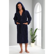 Nuşa Lacivert Biyeli Bambu Cotton Erkek Bornozu