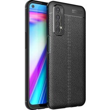 Tekno Grup Realme 7 Kılıf Ultra Korumalı Deri Desenli Lüx Niss Silikon Kılıf + Cam Ekran Koruyucu Siyah