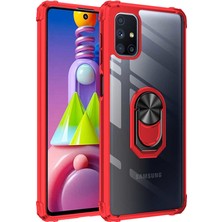 Tekno Grup Samsung Galaxy M51 Kılıf Korumalı Yüzüklü Standlı Mola Kapak + Cam Ekran Koruyucu Kırmızı