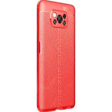 Tekno Grup Xiaomi Poco X3 Kılıf Ultra Korumalı Deri Desenli Lüx Niss Silikon Kılıf + Tam Kaplayan 5d Cam Ekran Koruyucu Kırmızı