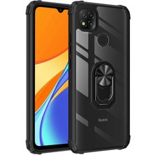 Tekno Grup Xiaomi Redmi 9c Kılıf Korumalı Yüzüklü Standlı Mola Kapak + Tam Kaplayan 6d Nano Ekran Koruyucu Siyah