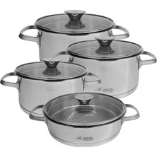 Aryıldız Lilyum Prestige Plus 8 Parça Süzgeçli Kapak  Paslanmaz Çelik Tencere Takımı