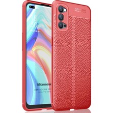 Microsonic Oppo Reno 4 Kılıf Deri Dokulu Silikon Kırmızı