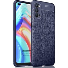 Microsonic Oppo Reno 4 Kılıf Deri Dokulu Silikon Lacivert