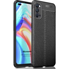 Microsonic Oppo Reno 4 Kılıf Deri Dokulu Silikon Siyah