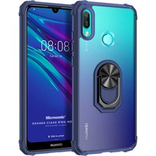 Microsonic Huawei Y6 2019 Kılıf Grande Clear Ring Holder Lacivert