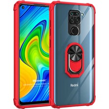 Microsonic Xiaomi Redmi Note 9 Kılıf Grande Clear Ring Holder Kırmızı