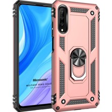 Microsonic Huawei P Smart Pro Kılıf Military Ring Holder Rose Gold