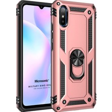 Microsonic Xiaomi Redmi 9A Kılıf Military Ring Holder Rose Gold