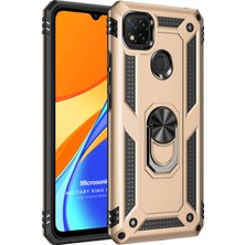 Microsonic Xiaomi Redmi 9C Kılıf Military Ring Holder Gold