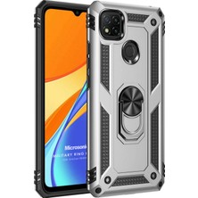 Microsonic Xiaomi Redmi 9C Kılıf Military Ring Holder Gümüş