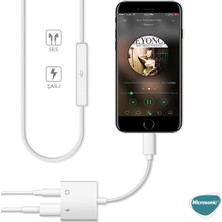 Microsonic Lightning To 3.5 mm Adapter Kablo, iPhone Uyumlu Ses, Aux Kablo Dönüştücü Adaptör Beyaz