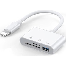Microsonic Lightning To Multi-Function Adapter Kablo, iPhone Uyumlu Dönüştürücü Kablo USB, SD, Micro SD Kart Okuyucu Adaptör Beyaz