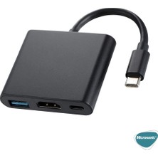 Microsonic Type-C To HDTV Multi-Adapter 3 In 1 HDMI & USB & Type-C Macbook Kablo Adaptör Siyah