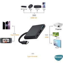 Microsonic Type-C To HDTV Multi-Adapter 3 In 1 HDMI & USB & Type-C Macbook Kablo Adaptör Siyah