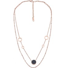 Modamugo Çelik Ikili Zincir Kolye, Rondela Sedef Taşlı - Rose