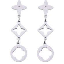 Modamugo Çelik Üç Çiçekli Sallantılı Halka Küpe - Rodyum