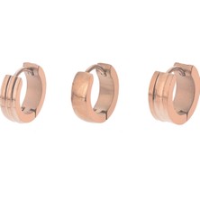 Modamugo Çelik Üçlü Küpe Kanallı Düz Desen Halka - Rose