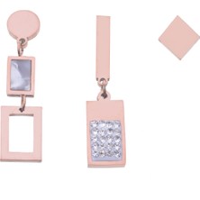 Modamugo Çelik Üçlü Geometrik Zirkon Taşlı Küpe - Gold