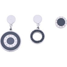 Modamugo Çelik Üçlü Roma Rakamlı Rondela Sedef Taşlı Küpe - Rodyum