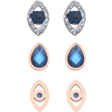 Modamugo Çelik Üçlü Nazar Gözlü Damla Taşlı Küpe - Rose