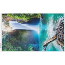 Tropik Home Şelale Desenli Dijital Baskılı Püsküllü Polyester Kaymaz Tabanlı Banyo Paspası